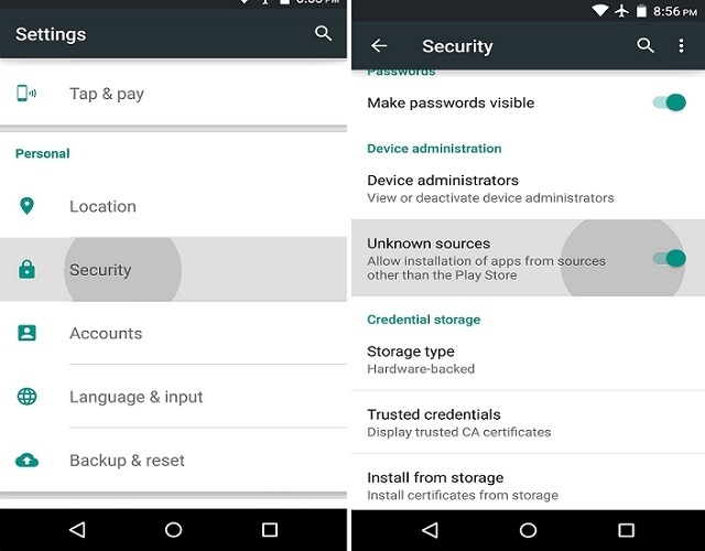 1. السماح بتثبيت التطبيقات من مصادر غير معروفة